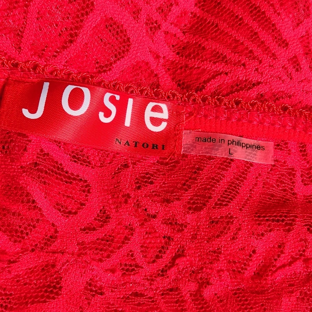 Josie Natori Slip Size L Women's Sleep Sheer Lace Bright Red Orange Stretch - Picture 4 of 8